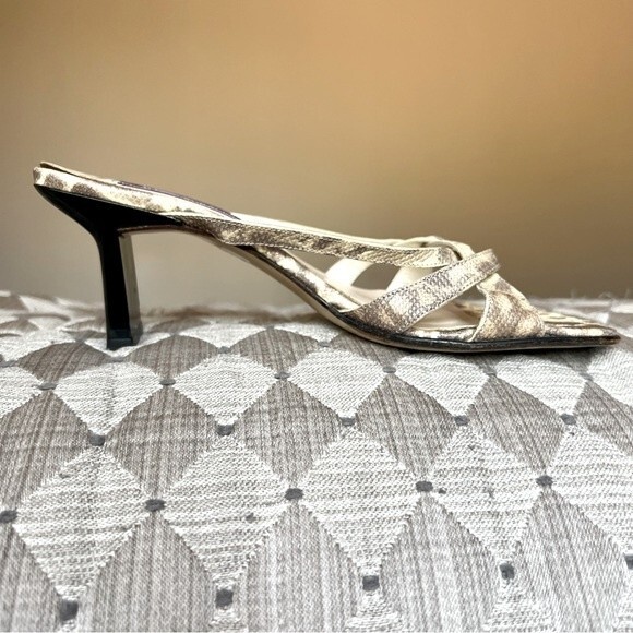 Phyliss Poland Tess Cream Snakeskin Leather Heeled Slide Sandals Women’s Size 6 - Picture 3 of 13